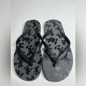 New Disney Mickey Mouse Black Flip Flops  Men’s Sz 8-9 Thongs Beachwalker